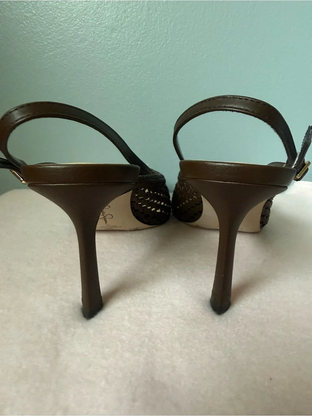 Jessica Simpson Dark Brown Woven Pointed Slingback Heels 8